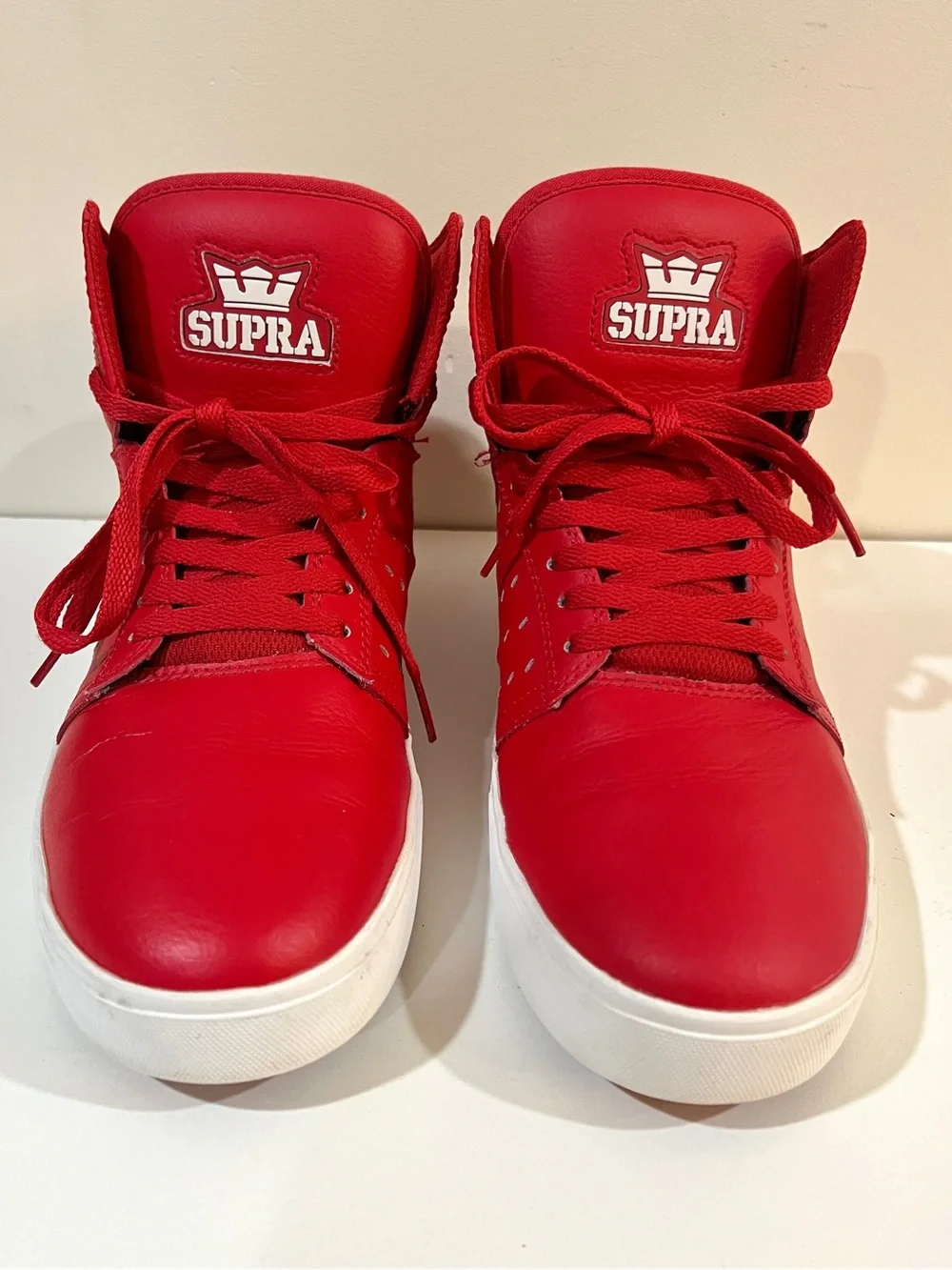 Rare SUPRA Vaider High Top Sneakers Men’s 10.5 Red White Skate Shoes S91024